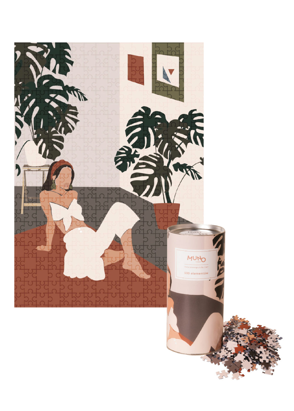 Puzzle Monstera Girl 500 in a decorative tube