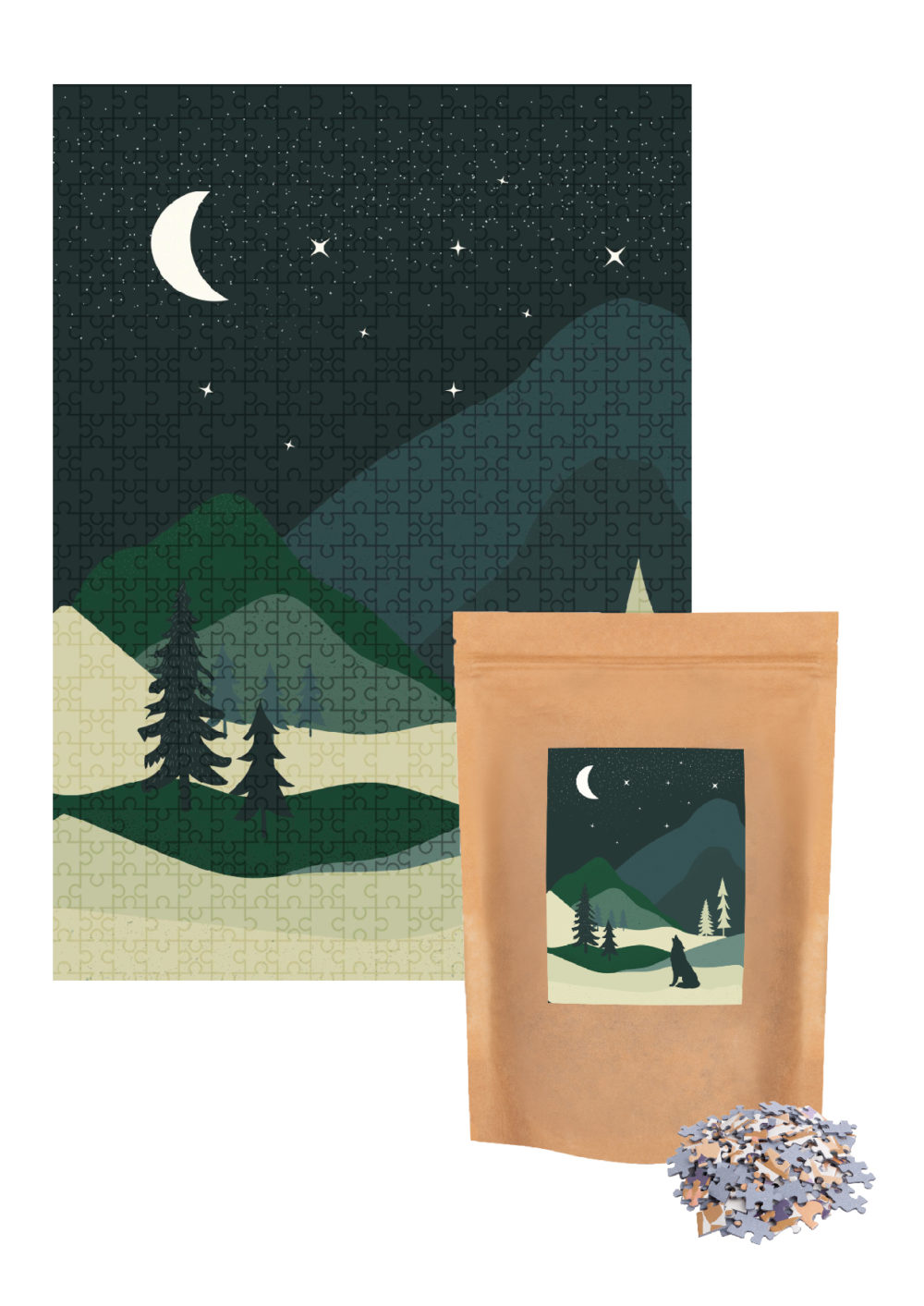 Puzzle Midnight wolf 1000 in an eco bag