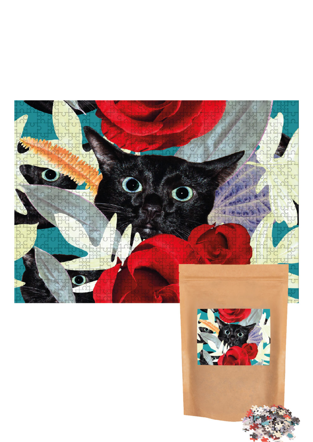 Black Kitten 1000 puzzle in eco bag
